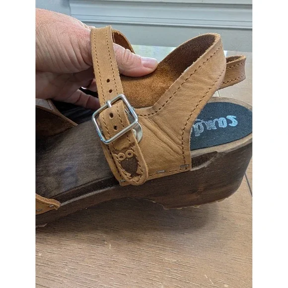 Sandgrens Saragasso Classic Clogs Women's 39 Tan Leather Wooden MaryJane Swedish - Picture 5 of 11